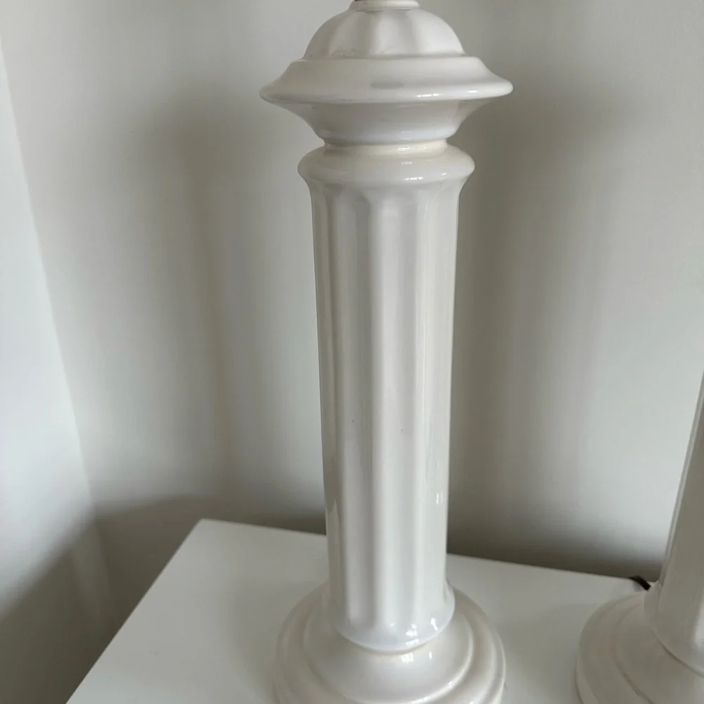 Elegant White Ceramic/Porcelain Column Table Lamps - Picture 3 of 7